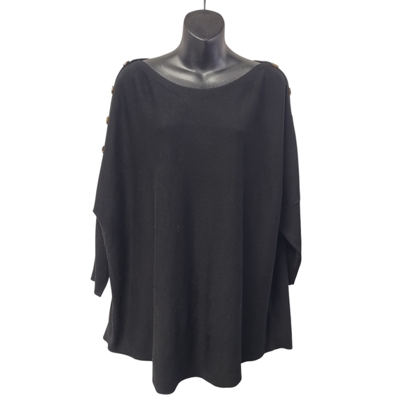 Cable & Gauge Sweaters - Cable & Gauge Women's Black 3/4 Sleeve Croop Neck Button Arm Sweater Size 1X